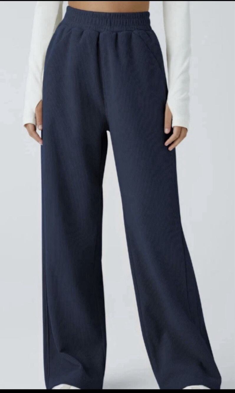 Halara Corduroy S Pants Small Navy NWT Wide Leg Elastic Waistband Pullon
